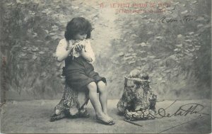Set 4 antique postcards 1905 children topic  The little flute player  