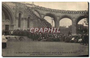 Postcard Old Train White Lourdes Great sick on the steps of the basilica