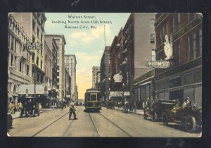 KANSAS CITY MISSOURI DOWNTOWN WALNUT STREET SCENE MO. VINTAGE POSTCARD