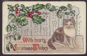 With Hearty Christmas Wishes,Cat Postcard 
