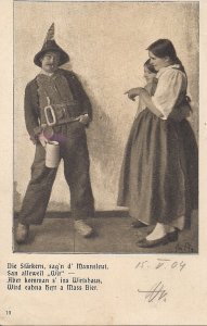 Steinhoering, Germany, Bavarian Peasant w Beer Krug/Stein Scolded by Wife 1904
