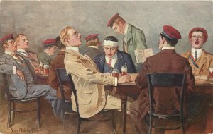 Postcard C-1915 men drinking Germany military interior 23-2677