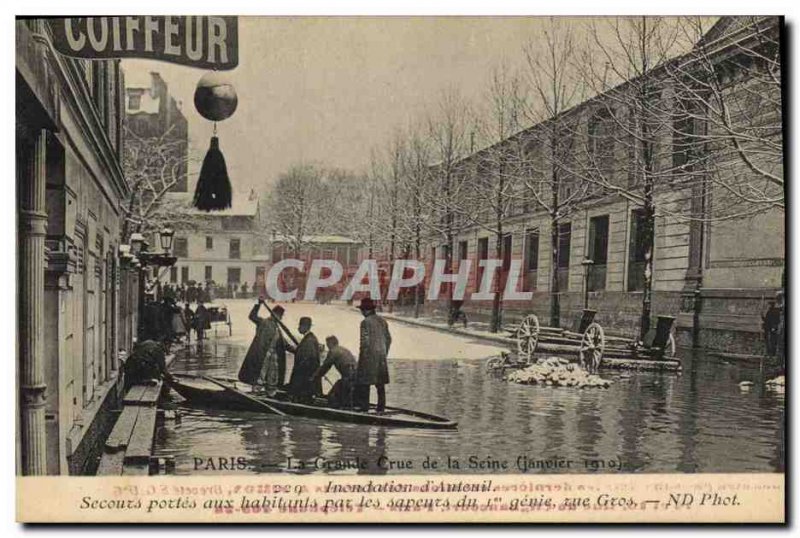 Old Postcard Militaria Paris Floods the great flood of the Seine Relief doors...