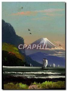 Old Postcard Japan Nippon (hand painted) Landscape Volcano