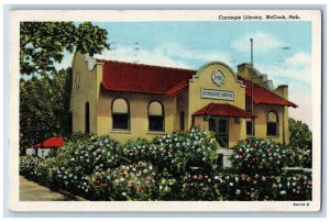 McCook Nebraska NE Postcard Carnegie Library Building Flowers Scene 1943 Vintage