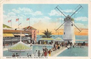 D5/ Miami Beach Florida Fl Postcard c1910 Roman Pool Baths Windmill