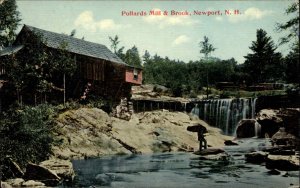 NEWPORT NH Pollards Mill and Brook FISHING c1910 Postcard