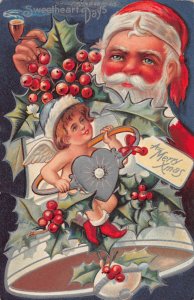 J79/ Santa Claus Christmas Postcard c1910 Nash Cupid Bell Silver 219