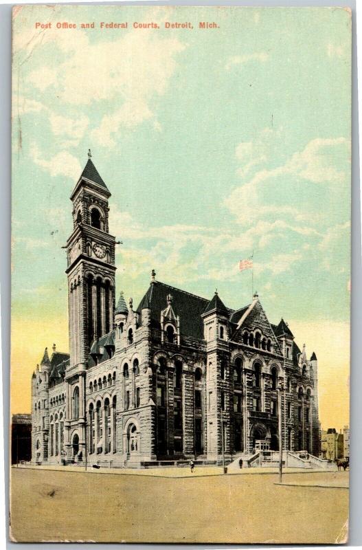 Post Office and Federal Courts, Detroit MI c1911 Vintage Postcard P05