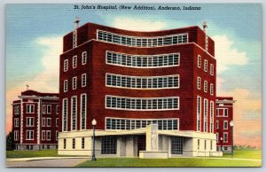 Anderson Indiana~St Johns Hospital Bldg Exterior View~Vintage Linen Postcard