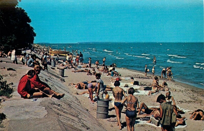 Postcard Bathing Beach Lake Erie Ohio East Harbor State Park Unused  