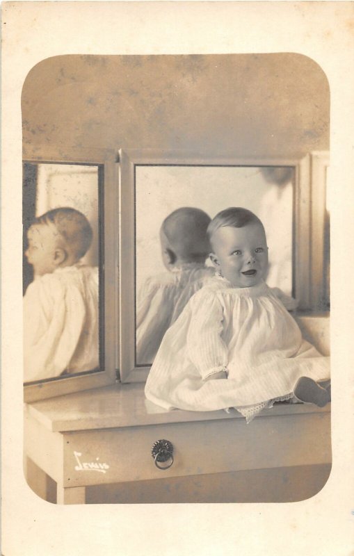 F79/ Interesting RPPC Postcard c1910 Trick Photography Mirror Baby 27