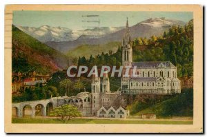 Old Postcard Lourdes Basilica and the Pic du Jer