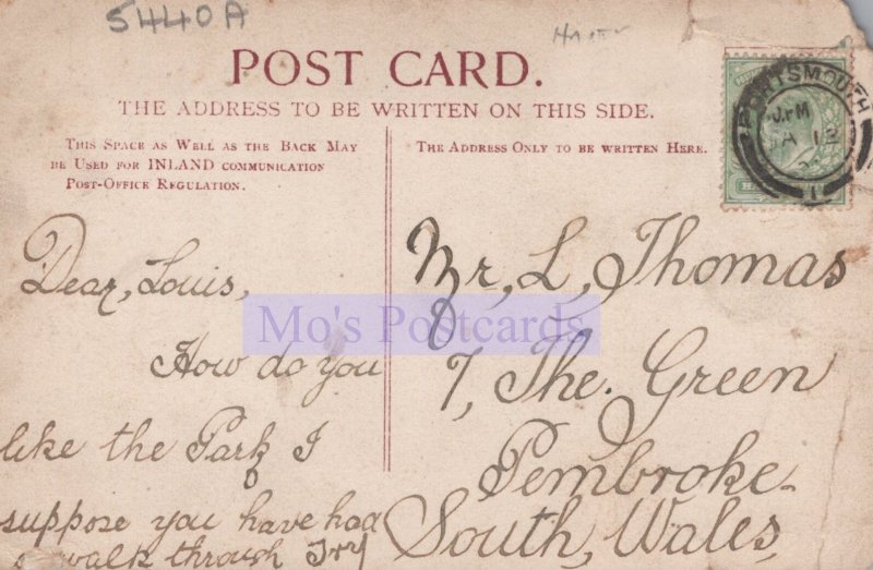 Genealogy Postcard - Louis Thomas - 7 The Green, Pembroke, South Wales  5440A