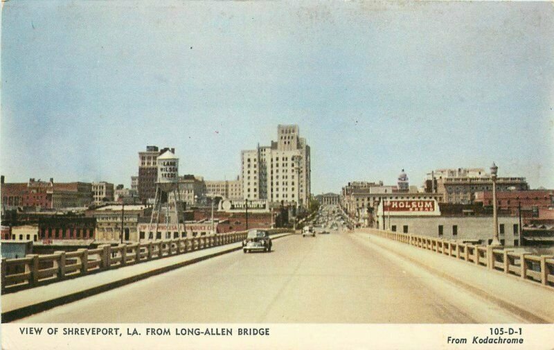 Automobiles Shreveport Louisiana Long Allen Bridge 1950s Postcard Dexter 11231