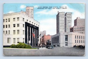Civic Center Street View Fort Worth Texas TX Linen Postcard From Floy Case Q2