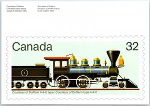 CANADA POST PICTORIAL POSTCARD COUNTESS OF DUFFERIN 4-4-0 TYPE LOCOMOTIVE