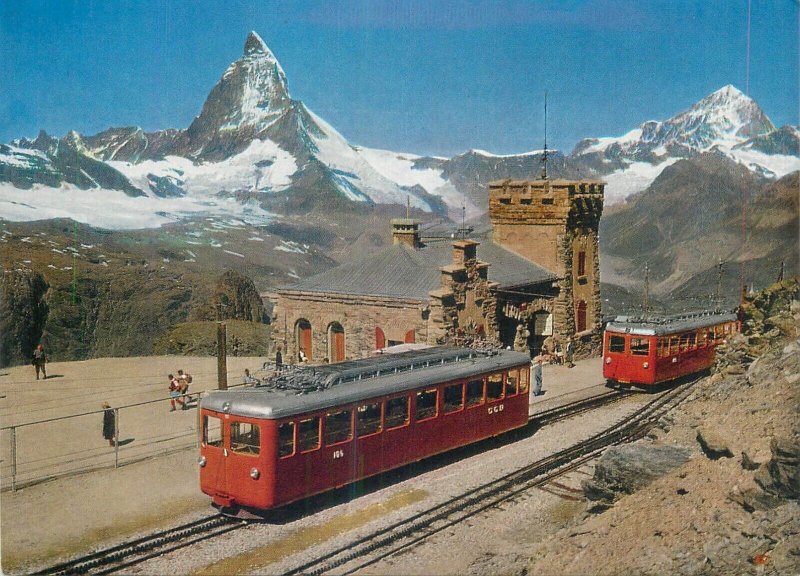 Swiss alpine scenic Matterhorn mountain peak railway train station Gornergrat 