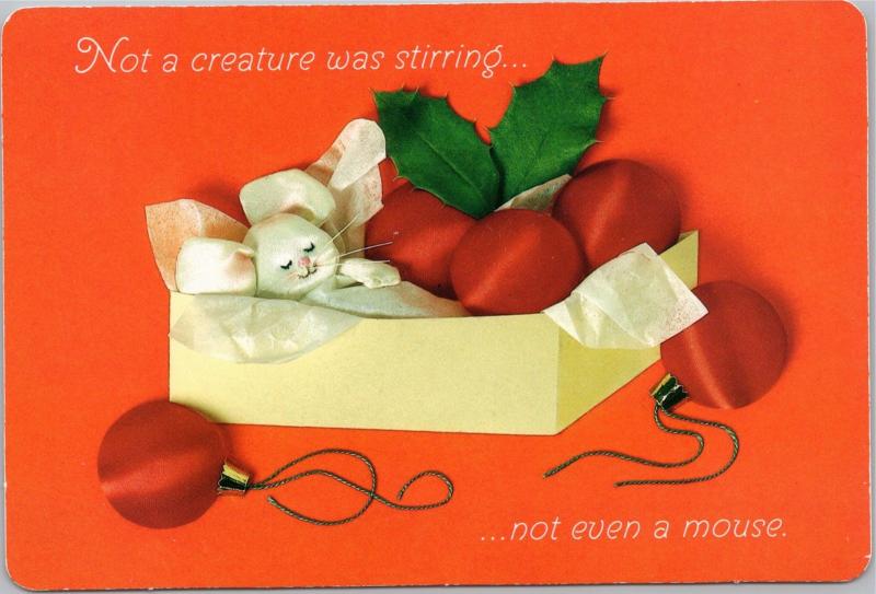 postcard Christmas postcard toy mouse in box of ornaments Hallmark 151-3