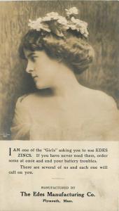 c1905 Plymouth Massachusetts Beautiful Woman Edes Zincs Advertising RPPC