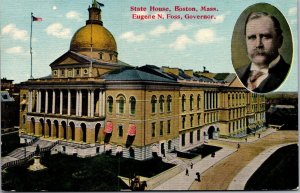 Vtg Boston Massachusetts MA State House Eugene Foss Governor 1910s Old Postcard