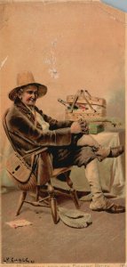1880s-90s Waiting for the Fishing Party Older Man Waiting to go Fish Trade Card