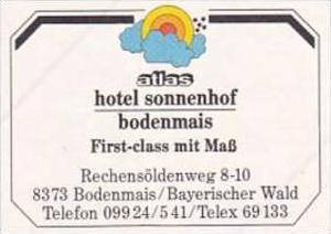 GERMANY BODENMAIS ATLAS HOTEL SONNENHOF VINTAGE LUGGAGE LABEL