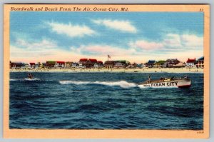 1954 OCEAN CITY MARYLAND MD BEACH BOARDWALK FROM THE AIR VINTAGE LINEN POSTCARD