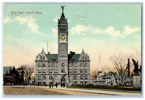 1915 City Hall Building Clock Eagle Tower View Lowell Massachusetts MA Postcard