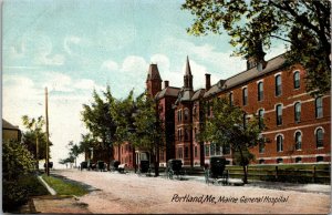 Vtg Portland Maine ME General Hospital Street View Horse Wagon Pre-1907 Postcard