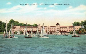 Vintage Postcard Snipe Boat Races Spink Wawasee Hotel Syracuse Indiana IN