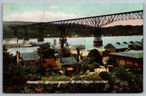 Vintage Postcard Poughkeepsie Bridge Albany Day Line Boats Passing New York NY