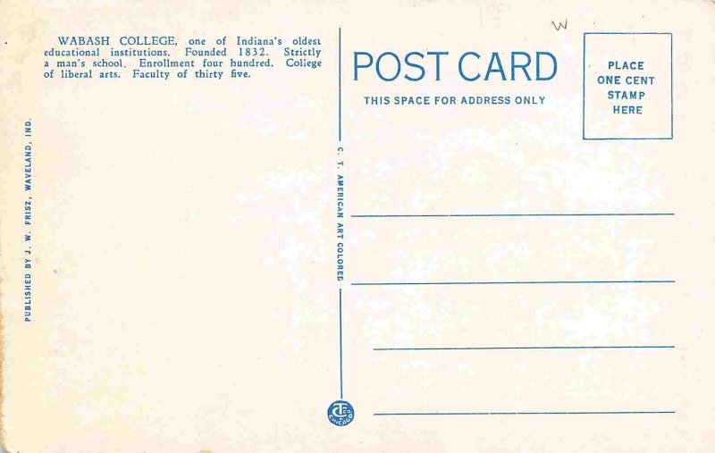 Peck Hall Wabash College Crawfordsville Indiana 1930s postcard