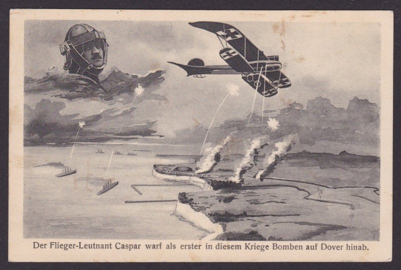 GERMANY, Vintage postcard, Dropping bombs on Dover, WWI, Fieldpost