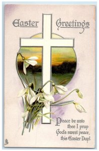 1909 Easter Greetings Holy Cross Flowers Embossed Tuck's Lynn MA Posted Postcard