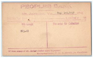 1927 Peoples Bank We Credit $83.68 Mt. Jackson Virginia VA Antique Postal Card