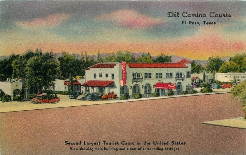 Texas El Paso Del Camino Courts 1940s Colorpicture roadside Postcard 22-5083