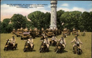 Chattanooga TN Chickamauga Soldiers on Motorcycles Linen Postcard USED WWII