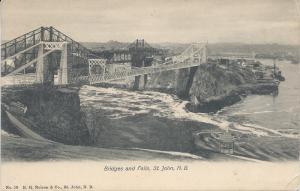 Bridges and Falls, St. John, New Brunswick, Canada, early postcard, unused