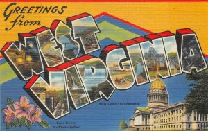 GREETINGS FROM WEST VIRGINIA LARGE LETTER POSTCARD (c. 1940s) ##