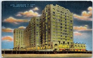 Postcard - Hotel Ambassador At Night - Atlantic City, New Jersey