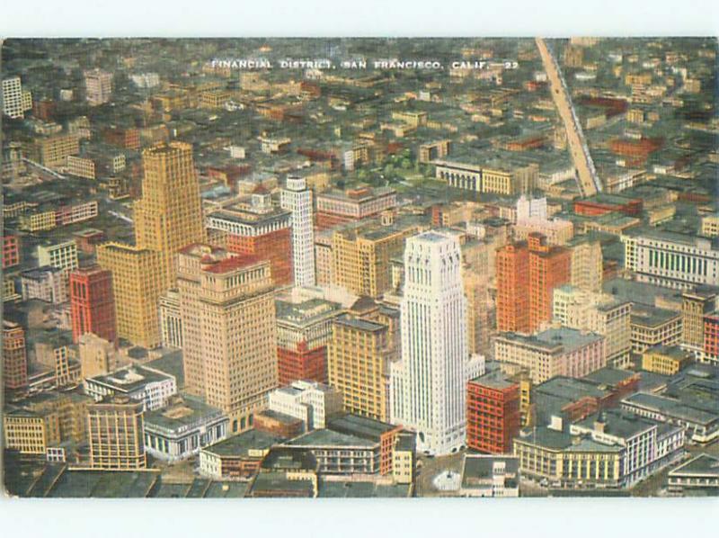 Unused Linen AERIAL VIEW OF TOWN San Francisco California CA n3496