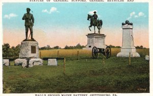 Vintage Postcard Gen. Bufford & Gen Reynolds Statues Hall's 2nd Maine Battery PA