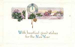 Vintage Postcard 1910's With Heartiest Good Wishes For New Year Holiday Spirit