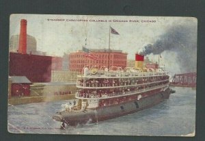 1908 PPC Steamship Christopher Columbus In Chicago River Chicago