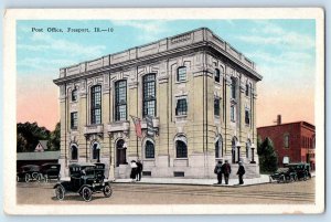 c1910's Post Office Building Cars Scene Street Freeport Illinois IL Postcard