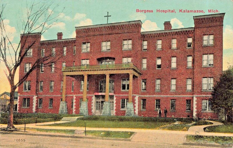 KALAMAZOO MICHIGAN~BORGESS HOSPITAL~1912 POSTCARD