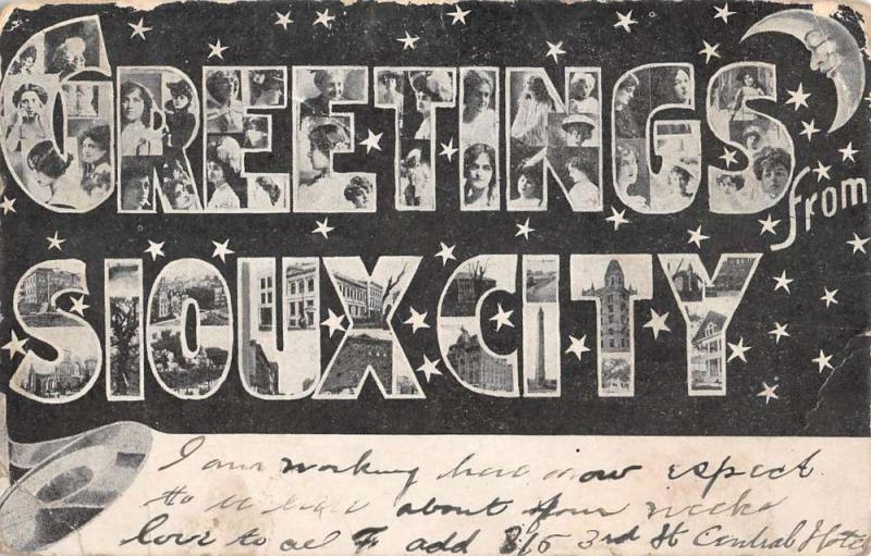 Sioux City Iowa Large Letter Greeting Antique Postcard K7876661