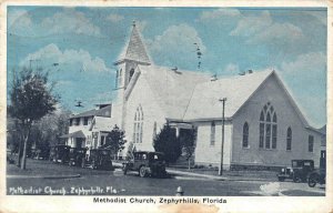 Zephyrhills FL Methodist Church Old Cars in 1937 Postcard