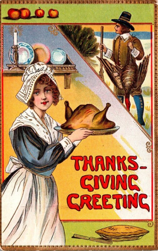 Thanksgiving With Turkey and Pilgrims 1912